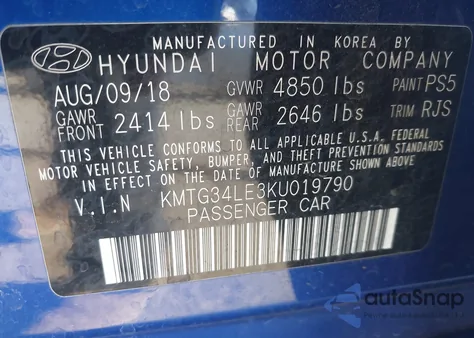 2019 Genesis G70 3.3T Advanced from USA, damaged, VIN KMTG34LE3KU019790